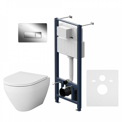 Унитаз подвесной безободковый с инсталляцией AM.PM Spirit 2.0 IS48051.701700 сиденьем микролифт, хром пневм. клавишей