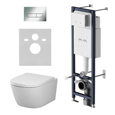 Унитаз подвесной с инсталляцией AM.PM Libre IS110351.601900 сиденьем микролифт, хром механ. клавишей
