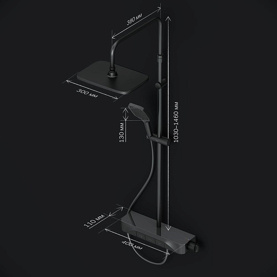 Душевая система AM.PM Func F078F722 стойка с тропическим душем, смесителем, изливом, черная-9