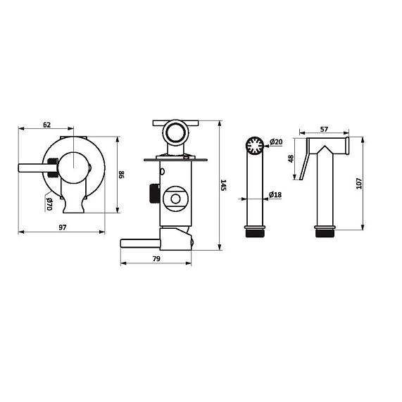 Гигиенический душ со смесителем Damixa Option 217000000 черный встраиваемый, шланг 1500, держатель-5