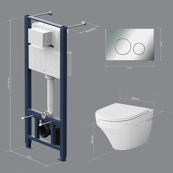 Унитаз подвесной безободковый с инсталляцией AM.PM Inspire IS49051.501700 сиденьем микролифт, хром пневм. клавишей-9