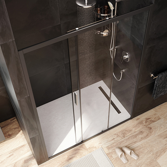 Душевая перегородка с дверью 140x195 AM.PM Gem W90G-140-1-195BT прозрачное стекло, профиль черный матовый-2
