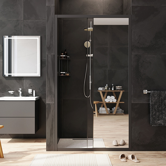 Душевая перегородка с дверью 110x195 AM.PM Gem W90G-110-1-195BMir зеркальное стекло, профиль черный матовый-2