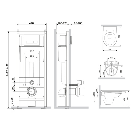 Унитаз подвесной безободковый с инсталляцией AM.PM Sense IS30251.741700 сиденьем микролифт, хром механ. клавишей-5