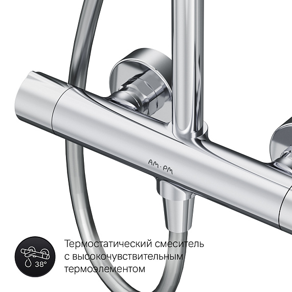 Душевая система AM.PM Gem F0790410 стойка с тропическим душем, термостатом, хром-8