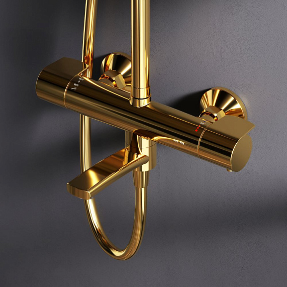 Душевая система AM.PM X-Joy F0785A599 стойка с тропическим душем, термостатом, смесителем, изливом, золото-2