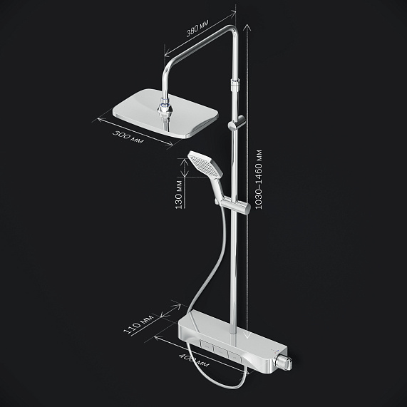Душевая система AM.PM Func F078F300 стойка с тропическим душем, термостатом, смесителем, изливом, хром-9