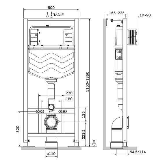 Инсталляция для подвесного унитаза AM.PM I012712LM.0138 с клавишей L черной матовой-5