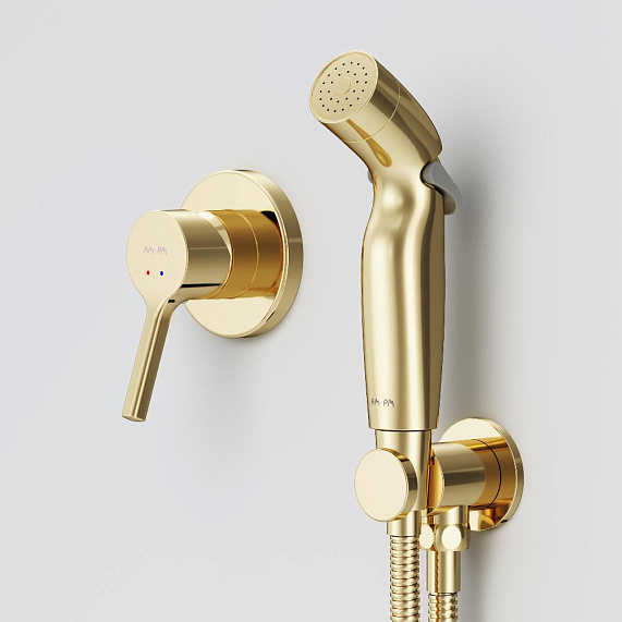 Гигиенический душ со смесителем AM.PM X-Joy S F40H85B99 золото встраиваемый, шланг 1200, держатель-2