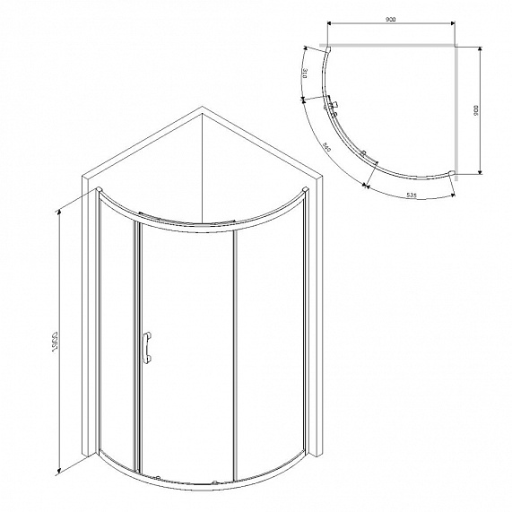 Душевой уголок с поддоном 90x90 AM.PM Like W83G-315-090CT прозрачное стекло, профиль хром
