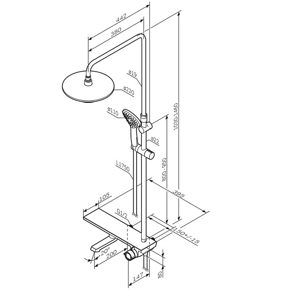 Душевая система AM.PM Gem F0790700 стойка с тропическим душем, смесителем, изливом, хром-9