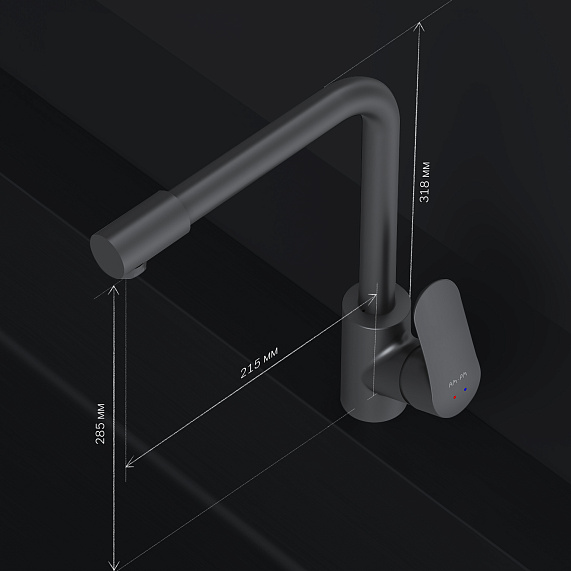 Смеситель для кухни AM.PM Like F8005722 высокий с каналом питьевой воды, черный-7