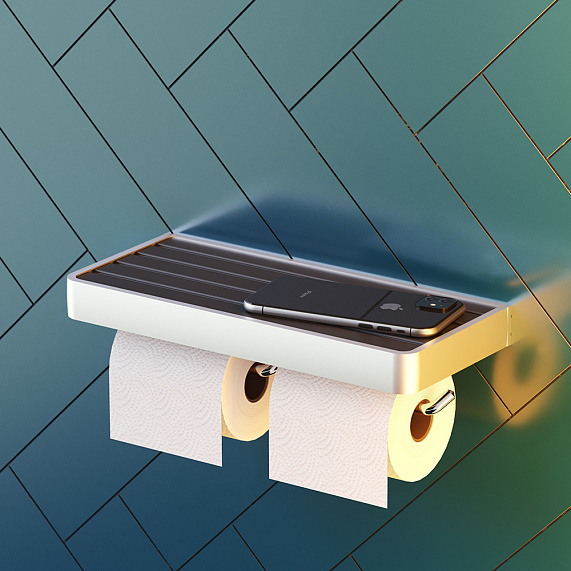 Держатель для туалетной бумаги настенный Damixa Jupiter DA77341900 двойной, с полочкой, серебристый, черный-3