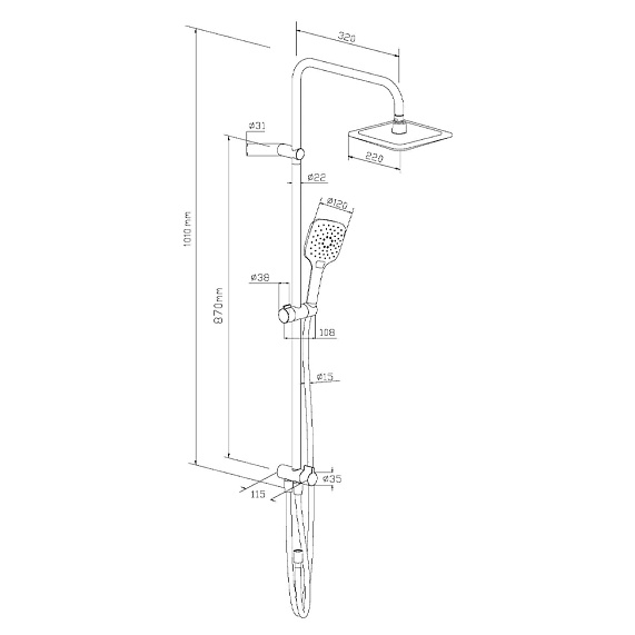 Душевая система Damixa Eclipse 931000000 стойка с тропическим душем, хром-4
