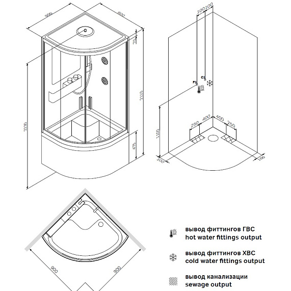 Душевая кабина 90x90 AM.PM Like W80C-019A-090MTA с гидромассажем, профиль хром, высокий поддон-6
