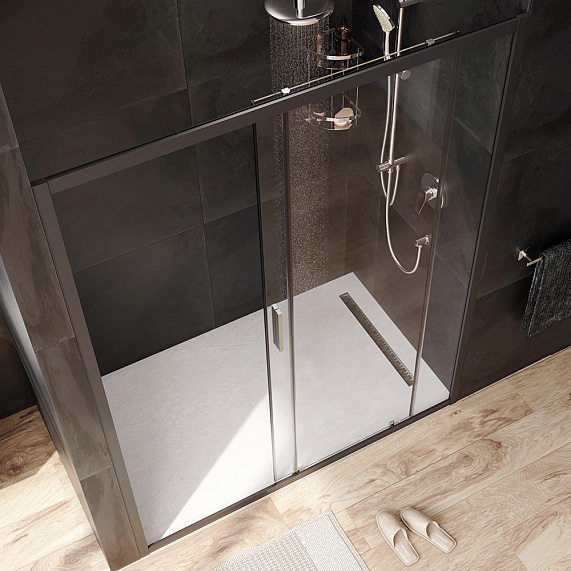 Душевая перегородка с дверью 150x195 AM.PM Gem W90G-150-1-195BT прозрачное стекло, профиль черный матовый-2