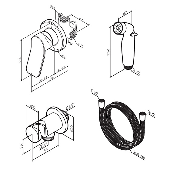 Гигиенический душ со смесителем AM.PM X-Joy F40H85A00 хром встраиваемый, шланг 1200, держатель-11