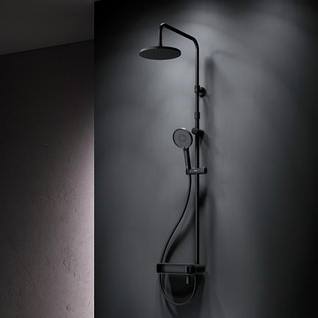 Душевая система AM.PM X-Joy F0785A722 стойка с тропическим душем, смесителем, изливом, черная матовая