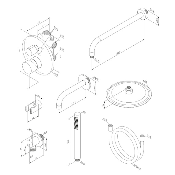 Встраиваемая душевая система Damixa Scandinavian Pure 936510000 хром: тропический верхний душ, ручной душ, излив-6