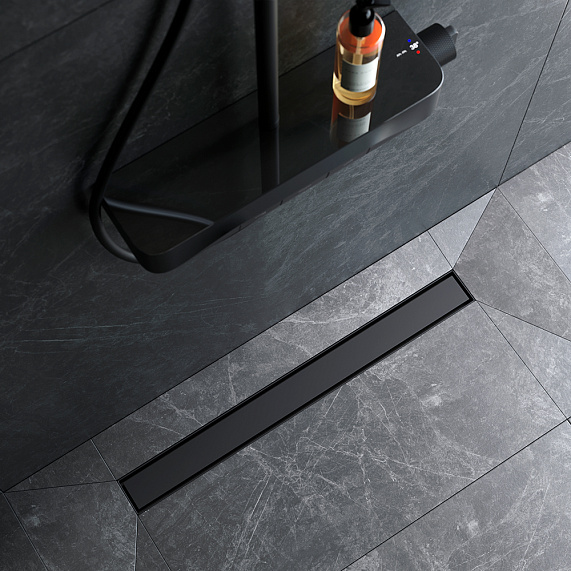 Душевой трап (лоток) 70 AM.PM MasterFlow W01SC-U11-070-04BM комбинированный затвор с черной матовой решеткой под плитку-3