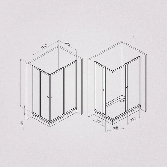 Душевое ограждение без поддона 120x90 AM.PM Sunny W87G-403-12090-BT профиль черный матовый-6