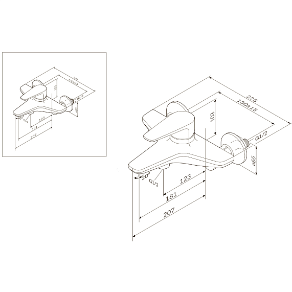 Смеситель для ванны и душа AM.PM Inspire F5010000 хром-8