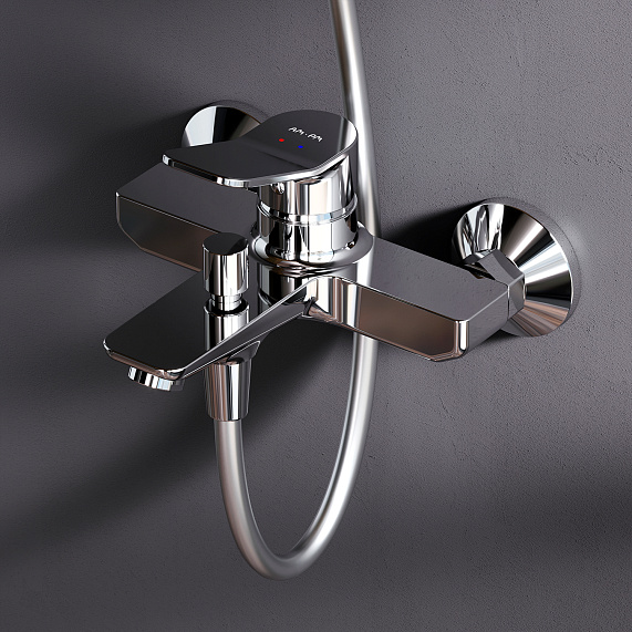 Душевая система AM.PM X-Joy F40885A34 стойка с тропическим душем, хром + смеситель для ванны хром-2