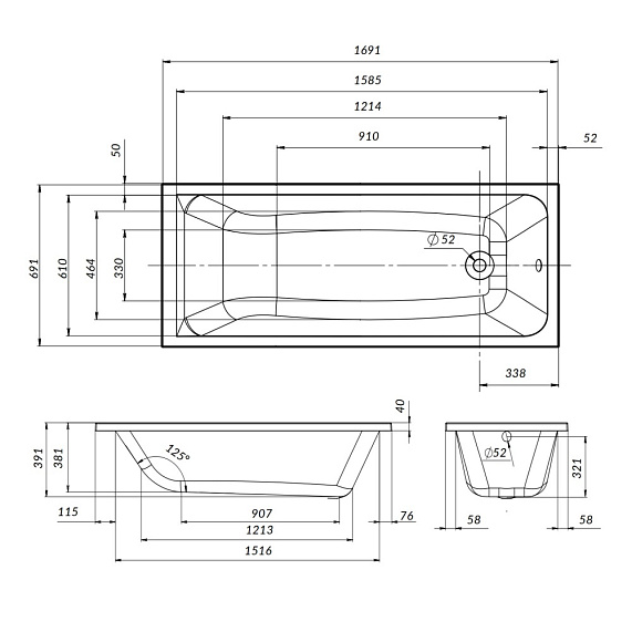Каркас для ванны 170 AM.PM Gem W90A-170-070W-R-2