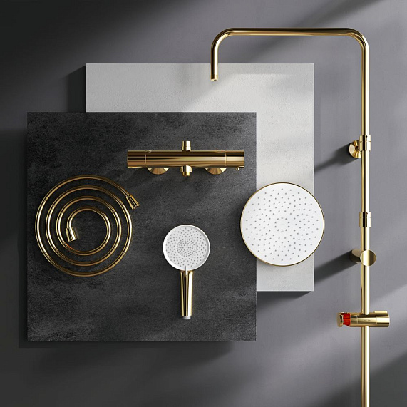 Душевая система AM.PM X-Joy F0785A499 стойка с тропическим душем, термостатом, смесителем, золото-4