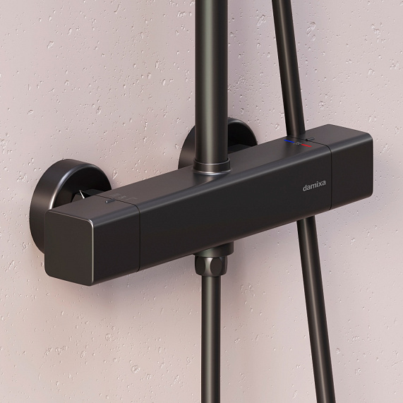 Душевая система Damixa Gala 953800300 стойка с тропическим душем, термостатом, смесителем, черная матовая-3