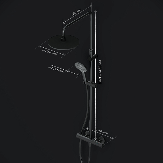 Душевая система AM.PM Like F0780422 стойка с тропическим душем, термостатом, смесителем, черная матовая-9