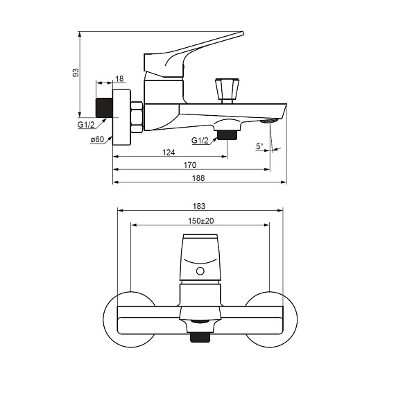 Смеситель для ванны и душа Damixa Merkur 401000300-4