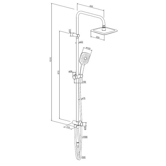 Душевая система Damixa Eclipse 931000300 стойка с тропическим душем, черная-4