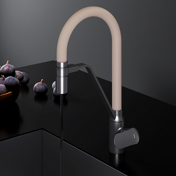 Смеситель для кухни AM.PM Like F8007826 высокий, черный, с бежевым гибким изливом и каналом питьевой воды-2