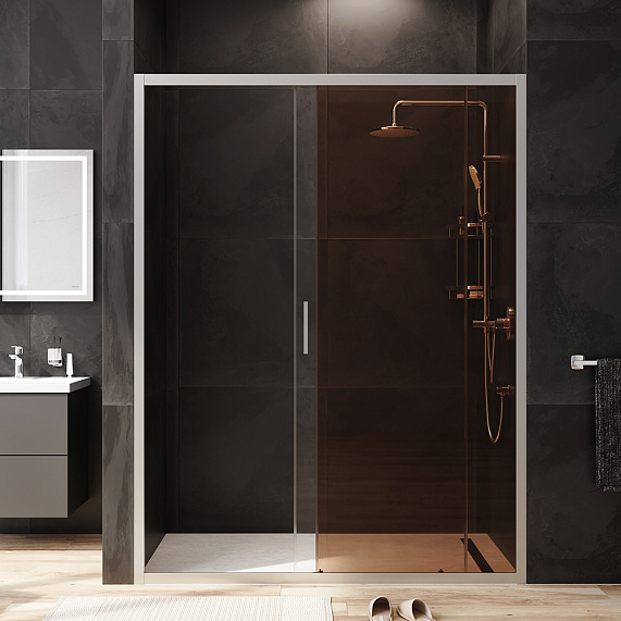 Душевая перегородка с дверью 150x195 AM.PM Gem W90G-150-1-195MBr бронзовое стекло, профиль серебристый-2