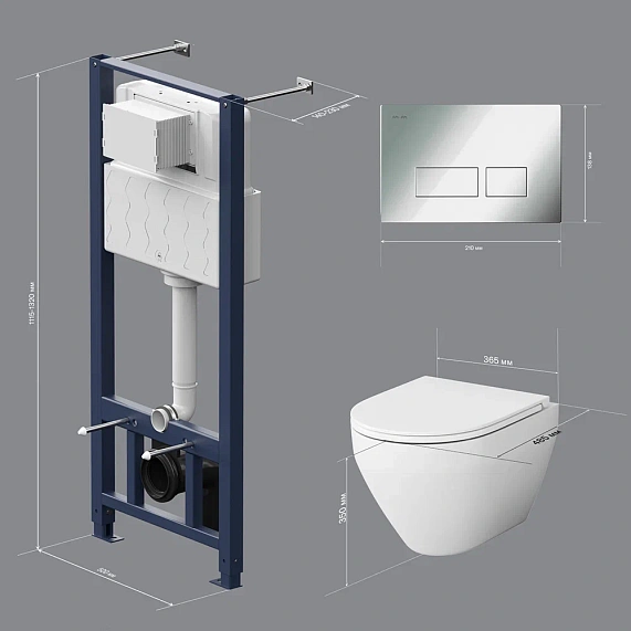 Унитаз подвесной безободковый с инсталляцией AM.PM Spirit 2.0 IS47051.701700 сиденьем микролифт, хром пневм. клавишей-9