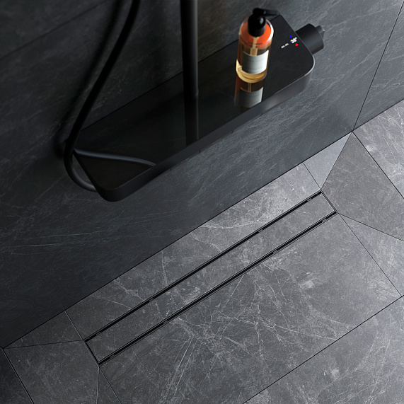 Душевой трап (лоток) 70 AM.PM PrimeFlow W02SC-U11-070-04BM комбинированный затвор с черной матовой решеткой под плитку-2