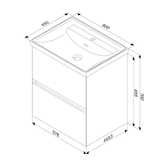 Тумба с раковиной 60 AM.PM Above M9X-FHX0602WG-WCC0600WG подвесная белая глянцевая-11