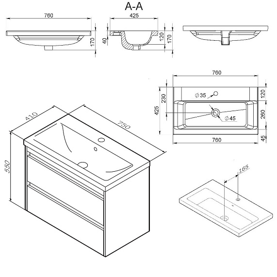 Тумба с раковиной 75 AM.PM Pulse M91-FHX0752-WCC0752WG подвесная белый глянец-2