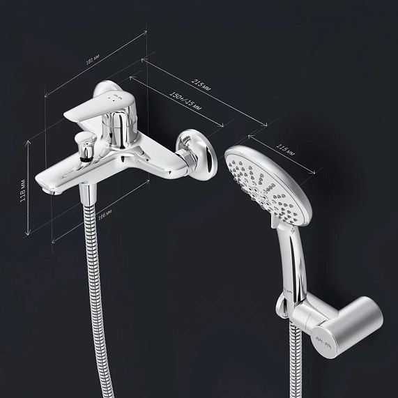 Смеситель для ванны и душа AM.PM Joy F85E15000 душевая лейка, шланг 1750, хром-7