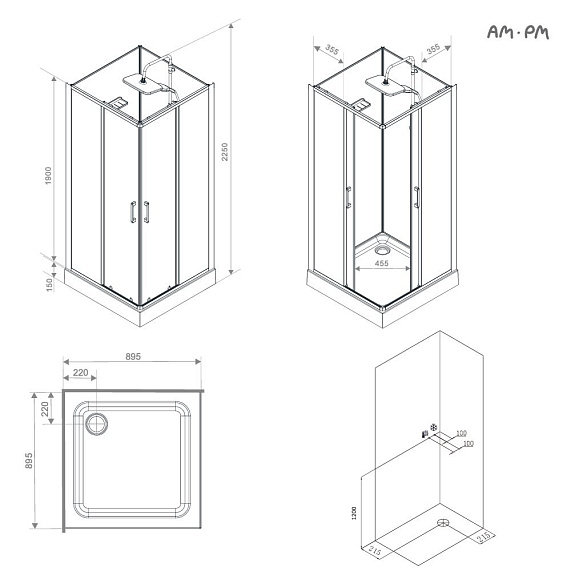 Душевая кабина 90x90 AM.PM Above W9XC-403-9090MT профиль серебристый, низкий поддон-13