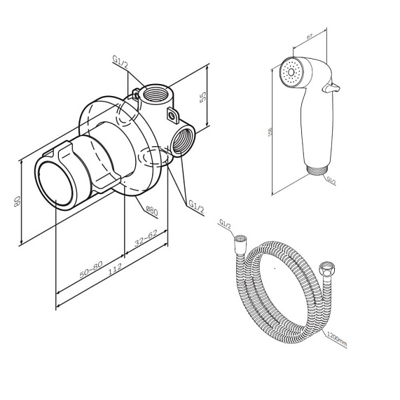 Гигиенический душ со смесителем AM.PM X-Joy F0H85A400 хром встраиваемый, термостат, шланг 1200, держатель-4