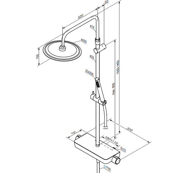 Душевая система Damixa Scandinavian Pure 936750300 стойка с тропическим душем, термостатом, смесителем, черная матовая-5
