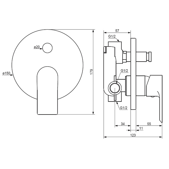 Смеситель для ванны и душа Damixa Apollo 477100300 черный встраиваемый-3