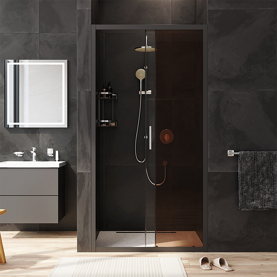 Душевая перегородка с дверью 100x195 AM.PM Gem W90G-100-1-195BBr бронзовое стекло, профиль черный матовый-2