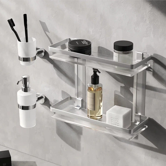 Полка в ванную AM.PM Sense L A7455200 двухъярусная, серебристый металл, стекло-5