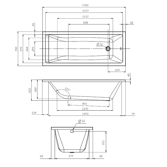 Ванна акриловая 170x70 AM.PM Gem W93A-170-070W-A белая глянцевая-8