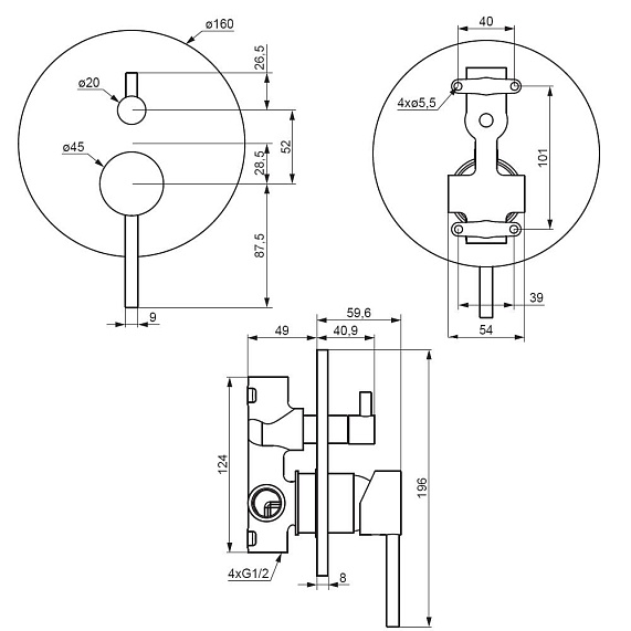 Смеситель для ванны и душа Damixa Scandinavian Pure 367100300 встраиваемый-4
