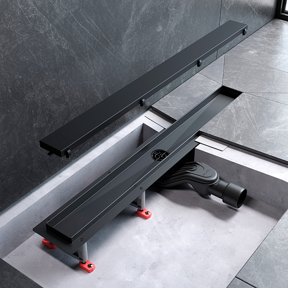 Душевой трап (лоток) 70 AM.PM MasterFlow W01SC-U11-070-04BM комбинированный затвор с черной матовой решеткой под плитку-15