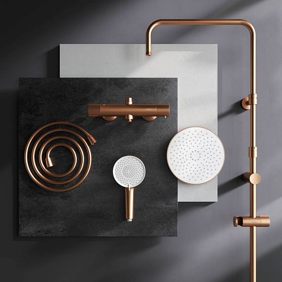 Душевая система AM.PM X-Joy F0785A444 стойка с тропическим душем, термостатом, смесителем, розовое золото-4